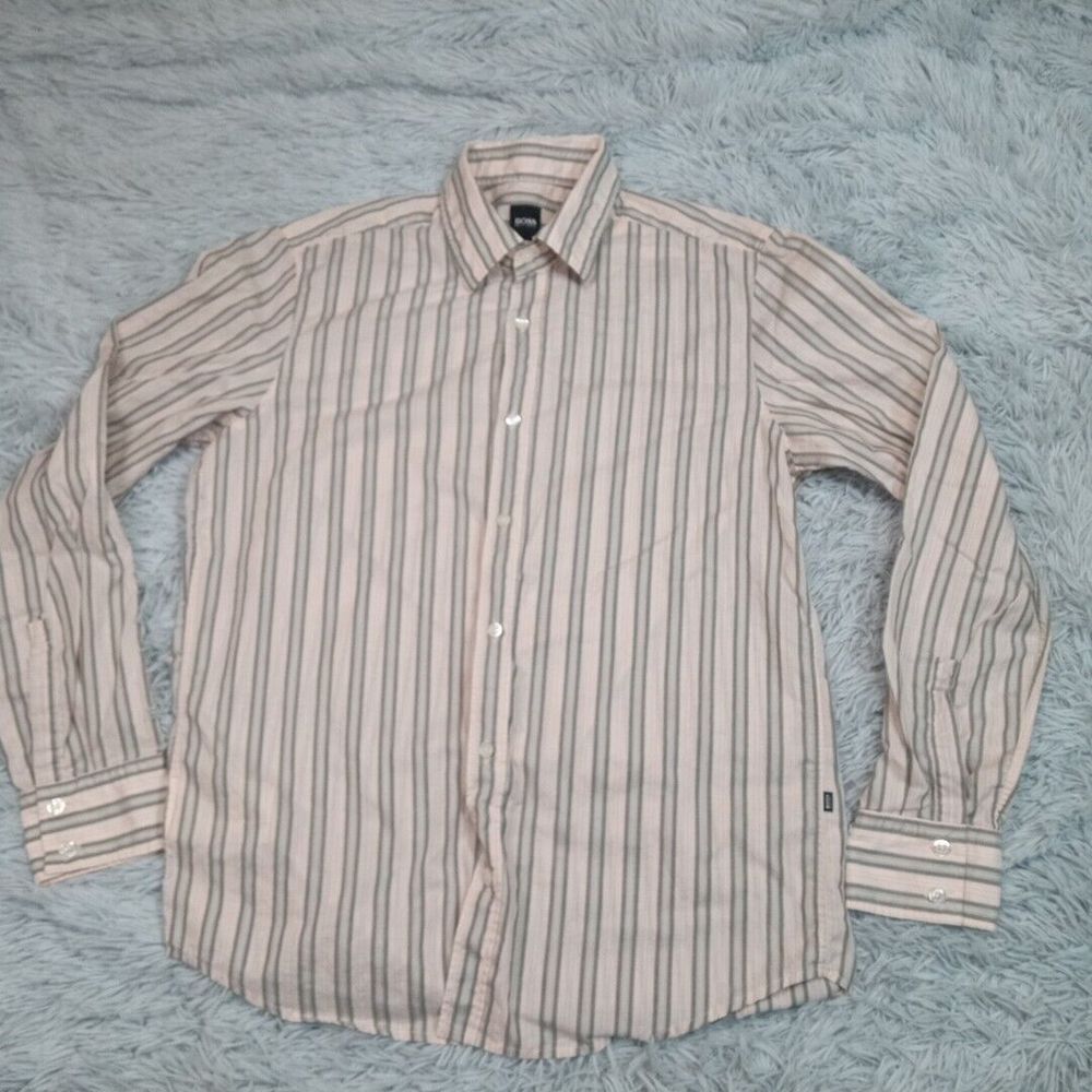 Hugo Boss Shirt Mens M Button Up Striped Preppy Business Casual Comfort